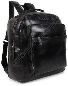 Handicraft Black Leather Backpack Bag