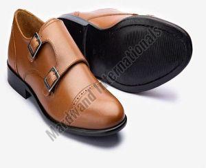 Mens Formal Tan Brown Double Monk Strap Leather Shoes