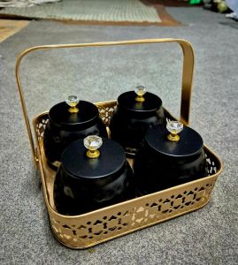 Iron Metal Basket Jar Set, Color : Golden, Technics : Hand Made