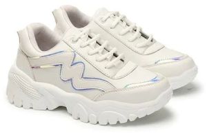 PU Leather Girls White Casual Sports Shoes