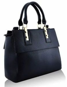 Plain Polished Ladies Black Leather Handbag for Shopping, Party Wear