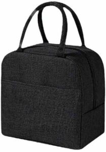 Solid Black Rexine Lunch Box Bag