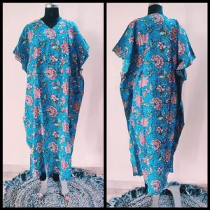 Printed Cotton Kaftan Dress For Ladies, Sleeve Style : Half Sleeves
