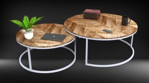 Round Wooden Metal Base Nesting Table