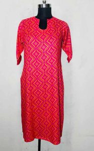 Printed Cotton Women Straight Fit Kurti Free Size