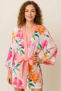 Floral Print Modal Satin Kimono