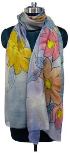 Wool Silk Hand Printed Flower Pattern Scarves