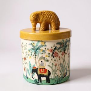 250ml Printed Green Metal Candle Jar with Elephant Lid