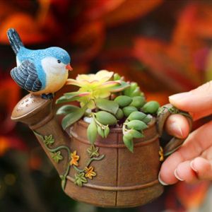 Bird on Kettle Resin Flower Pot