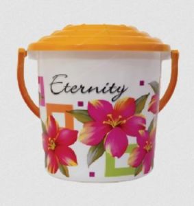 Flowers Plastic Printed Bucket with Lid 3, 16
