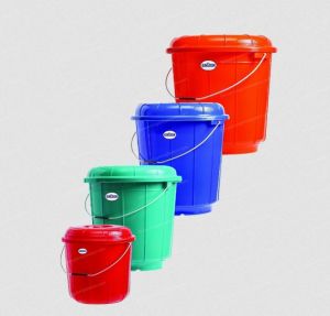 Plastic Bucket With Steel Handle, Shape : Round