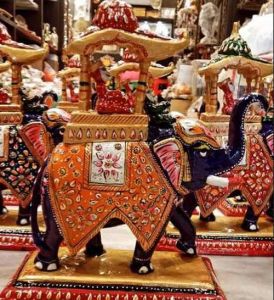 Polyresin Hand Painted Blue Elephant Statue, Packaging Type : Box