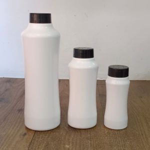 White Plastic Screw Cap Bottles, Shape : Round for Storing Liquid