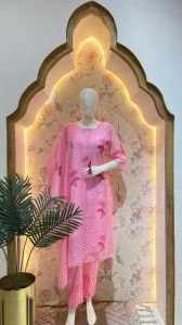 Pink Combric Cotton Printed Ladies Suit Set