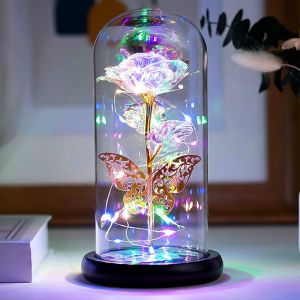 Crystal Darkness Rose Flower Night Light, Color : Multicolor