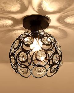 Metal Dual Ring Crystal Flush Mount Ceiling Light