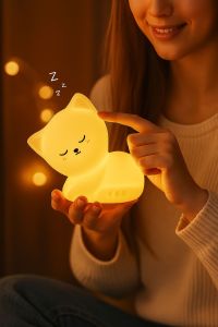 Silicone Sleeping Cat Night Lamp, Power Source : Rechargeable Battery