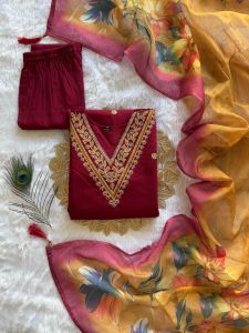 Designers Roman Silk Kurti Pent Dupatta Set