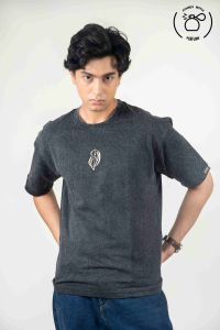 Cotton Dvana Realm Unisex Black Acid Washed Embroidered Tshirt