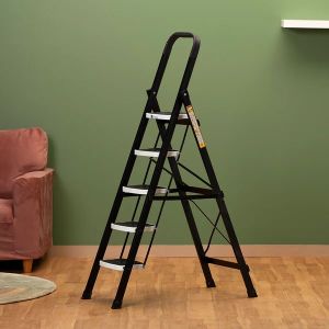 5 Step Heavy Duty Black Aluminum Ladder