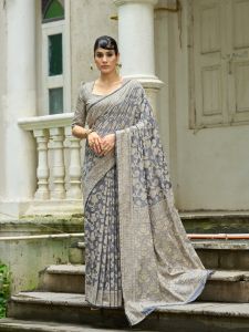 Ladies Dark Grey Cotton  Luckhanvi Sarees