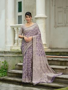 Ladies Lavander Cotton  Luckhanvi Sarees