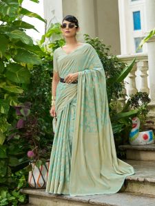 Ladies Sea Green Cotton Luckhanvi Sarees