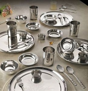 Plain Stainless Steel Dinner Set, Color : Silver