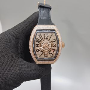 Franck Muller Vanguard Yachting Rose Gold Diamond Leather Swiss Automatic Watch
