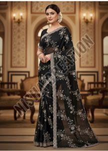 Black Embroidery Silk Saree