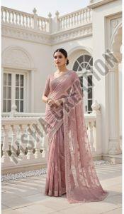 Light Pink Embroidery Silk Saree