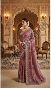 Rose Taupe Embroidery Silk Saree