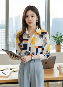 Semi Collar Poly Reyon Korean Ladies Shirt XL, XXL