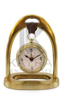 Battery Wooden Designer Stylish Aluminium Table Clock, Color : Golden