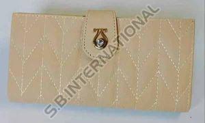 Beige Clutch Style Leather Wallet