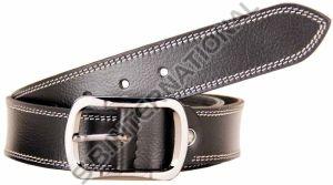 Black Double Stitch Leather Belt
