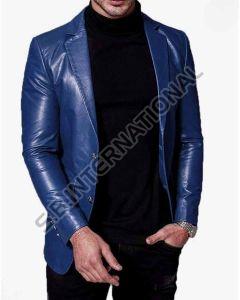 Blue Stylish Men’S Leather Blazer