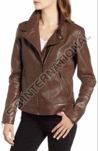 Brown Slim Fit Women Leather Jacket