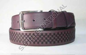 Burgundy Designer Buckle Leather Belt