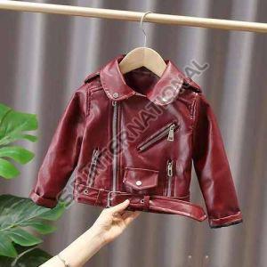 Maroon Kids Stylish Leather Jacket, Sleeve Type : Full Sleeves