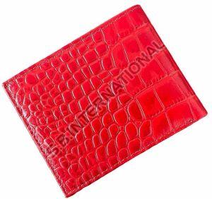 Red Croc Pattern Leather Wallet