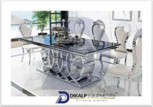 Glass Stainless Steel Dining Table Set, Color : Silver for Indoor
