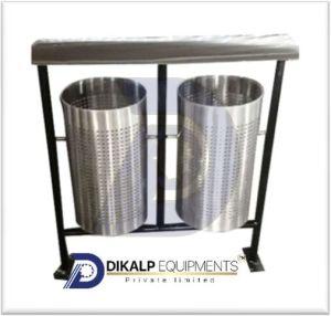 Stainless Steel Twin Dustbin, Color : Silver