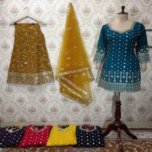 Party Wear Ladies Palazzo Suits, Pattern : Embroidered