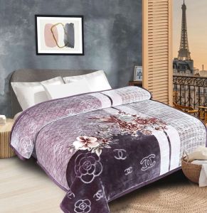 Polyster Purple Printed Mink Double Bed Blanket, Weight : 4 Kg