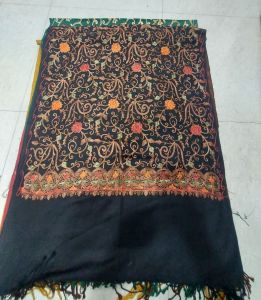 Ladies Black Embroidered Kashmiri Pashmina Shawl