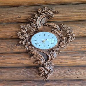 Wooden Decorative Carved Wall Clock, Color : Brown