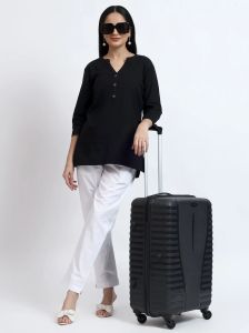 Black White Linen Cotton Short Kurti Pant Set