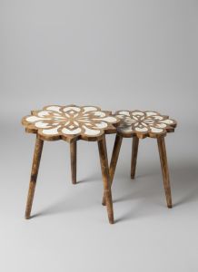 Polished Printed Floral Wooden Side Table Set