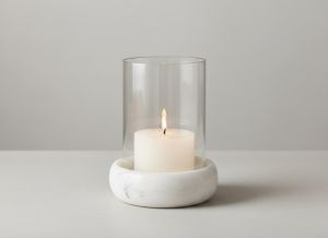 Honed Stone Base White Marble Hurricane Lamps
